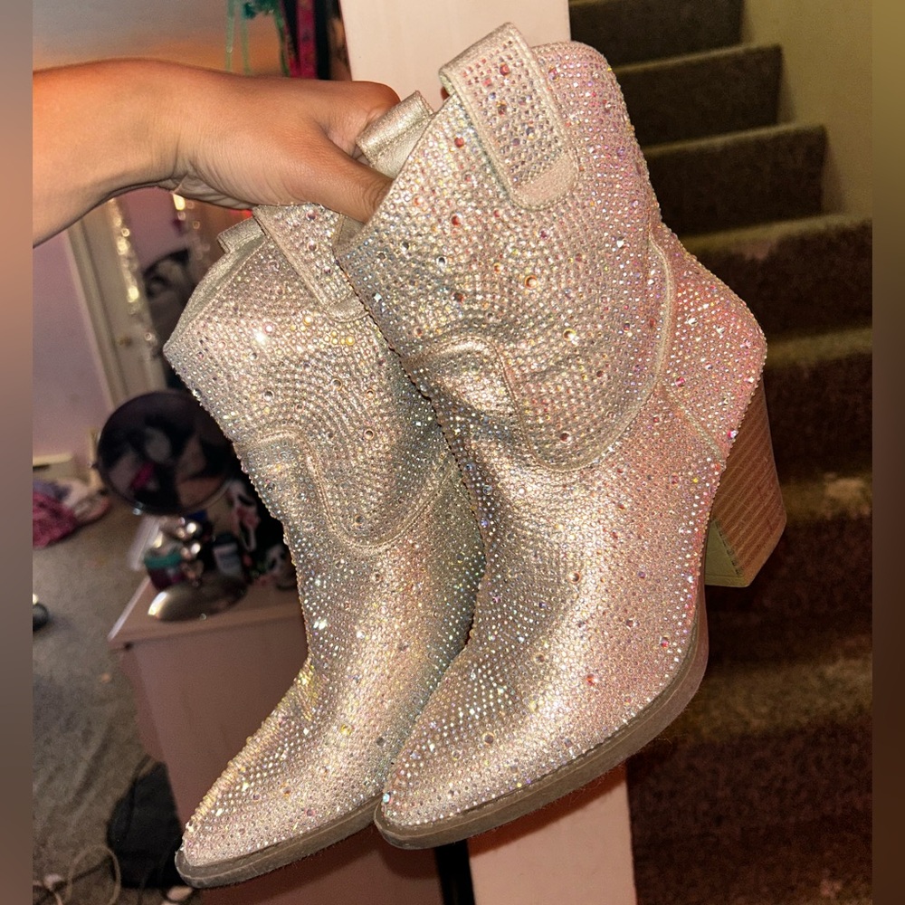 Sparkling Silver Ankle Boots